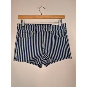 NWT‎ Y2K American Eagle Railroad Stripes Blue Denim Hi-Rise Shortie Shorts 6 S